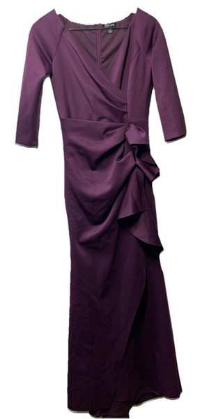 Xscape Women's Long 3/4 Sleeve V-Neck Side Ruched Gown Dress Elegant Size 4