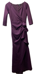 Xscape Women's Long 3/4 Sleeve V-Neck Side Ruched Gown Dress Elegant Size 4