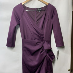 Xscape Women's Long 3/4 Sleeve V-Neck Side Ruched Gown Dress Elegant Size 4