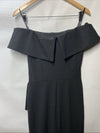 Betsy & Adam Long Off Shoulder Cascade Ruffle Stetch Scuba Crepe Gown Size 8 BLK