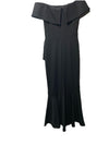 Betsy & Adam Long Off Shoulder Cascade Ruffle Stetch Scuba Crepe Gown Size 8 BLK