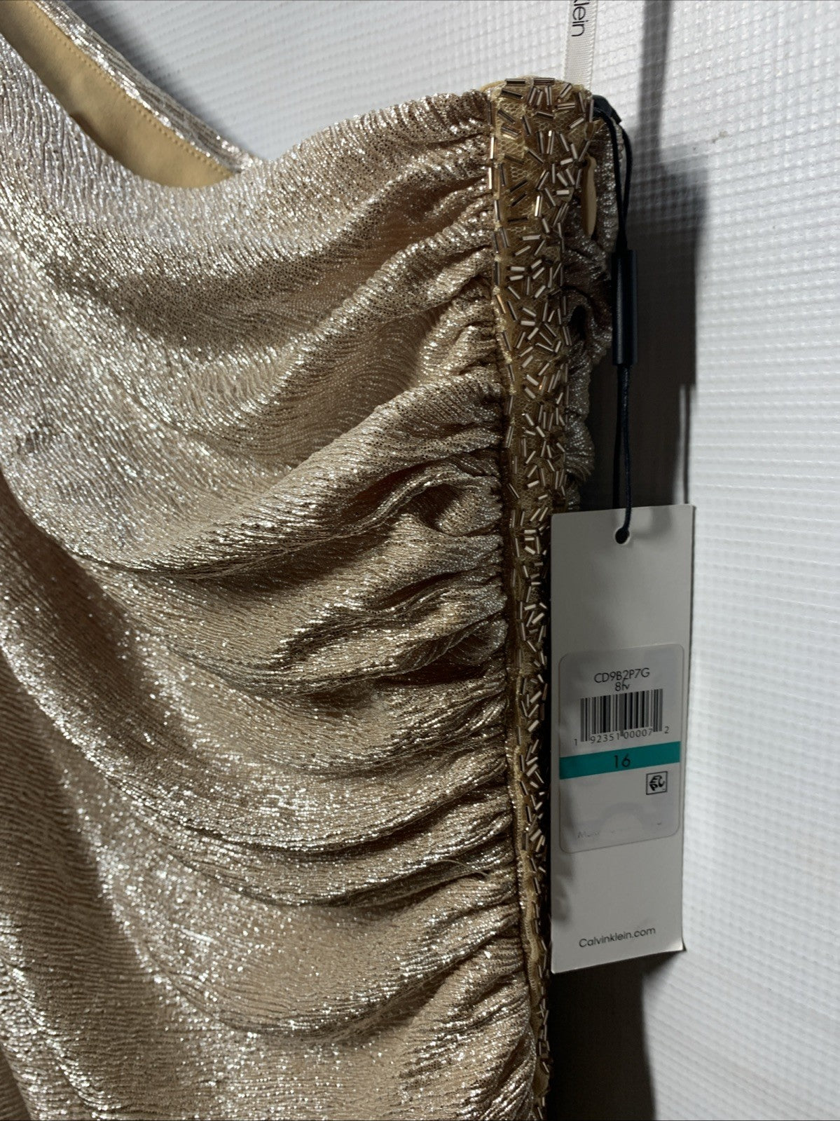 Calvin Klein Women's One-Shoulder Gown with Side Ruching Sleeveless Size 16