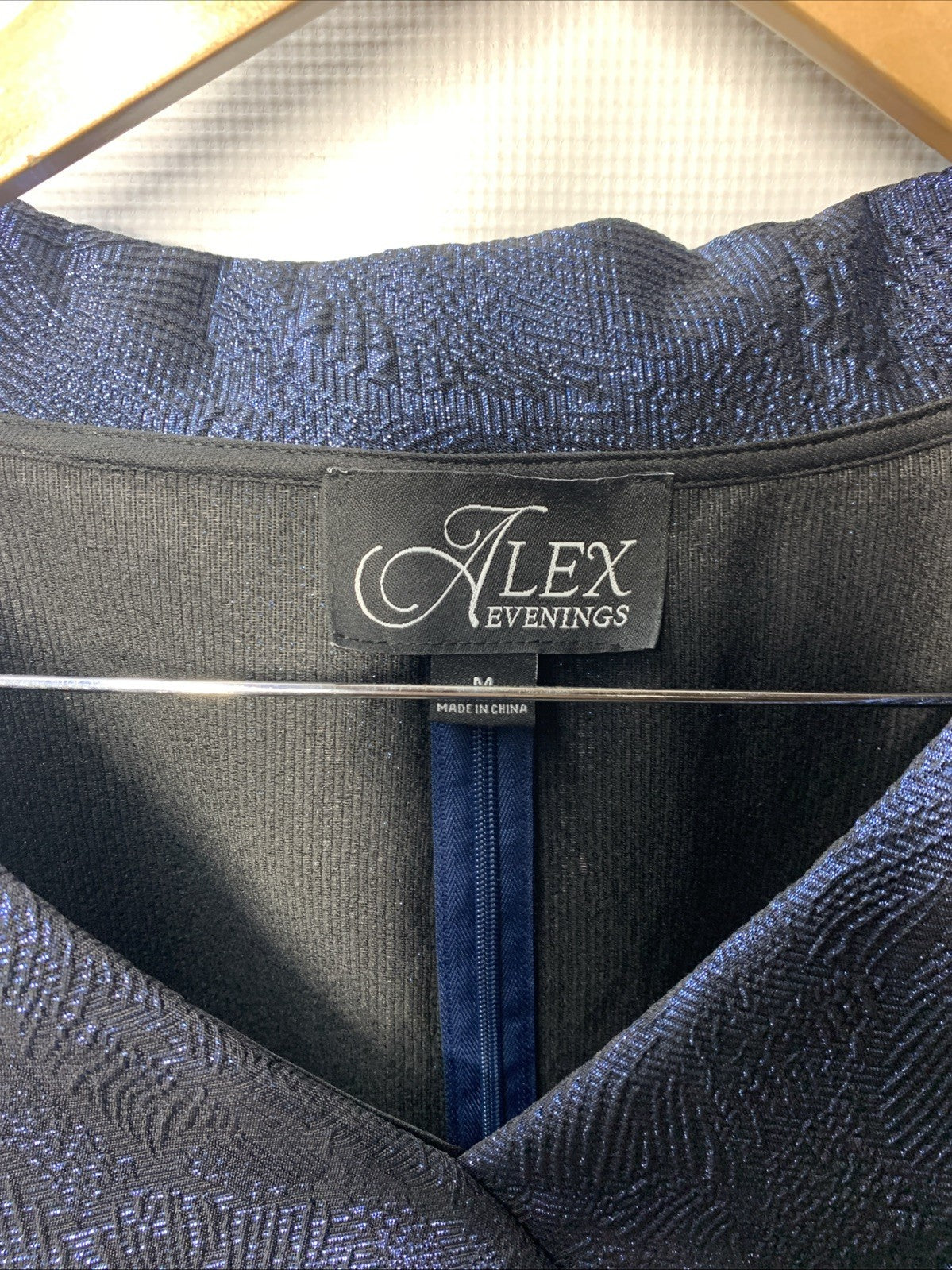 Alex Evenings Womens 3/4 Sleeve Portrait Collar Stretch Jacquard Blouse Size M