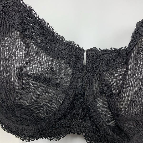 DOBREVA Women's Sexy Lace Bra Underwire Balconette Unlined Demi Sheer Black 42D