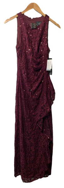 Alex Evenings Women's Long Cascade Ruffle Sleeveless Elegant Evening Size 4P