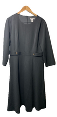 London Times Crepe Fit and Flare Midi with Waist Button Detail Size 16 Black