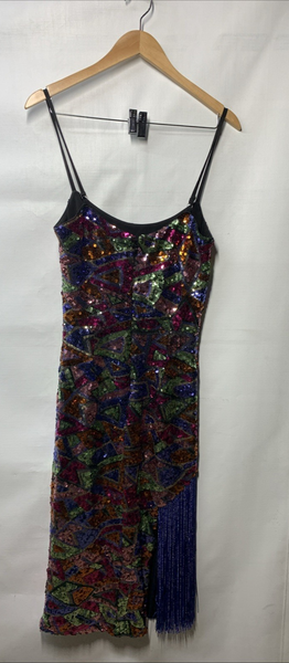 Dress The Population Wisteria Rory Dazzle Sequin Fringe Bodycon Midi Size Small