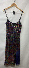 Dress The Population Wisteria Rory Dazzle Sequin Fringe Bodycon Midi Size Small