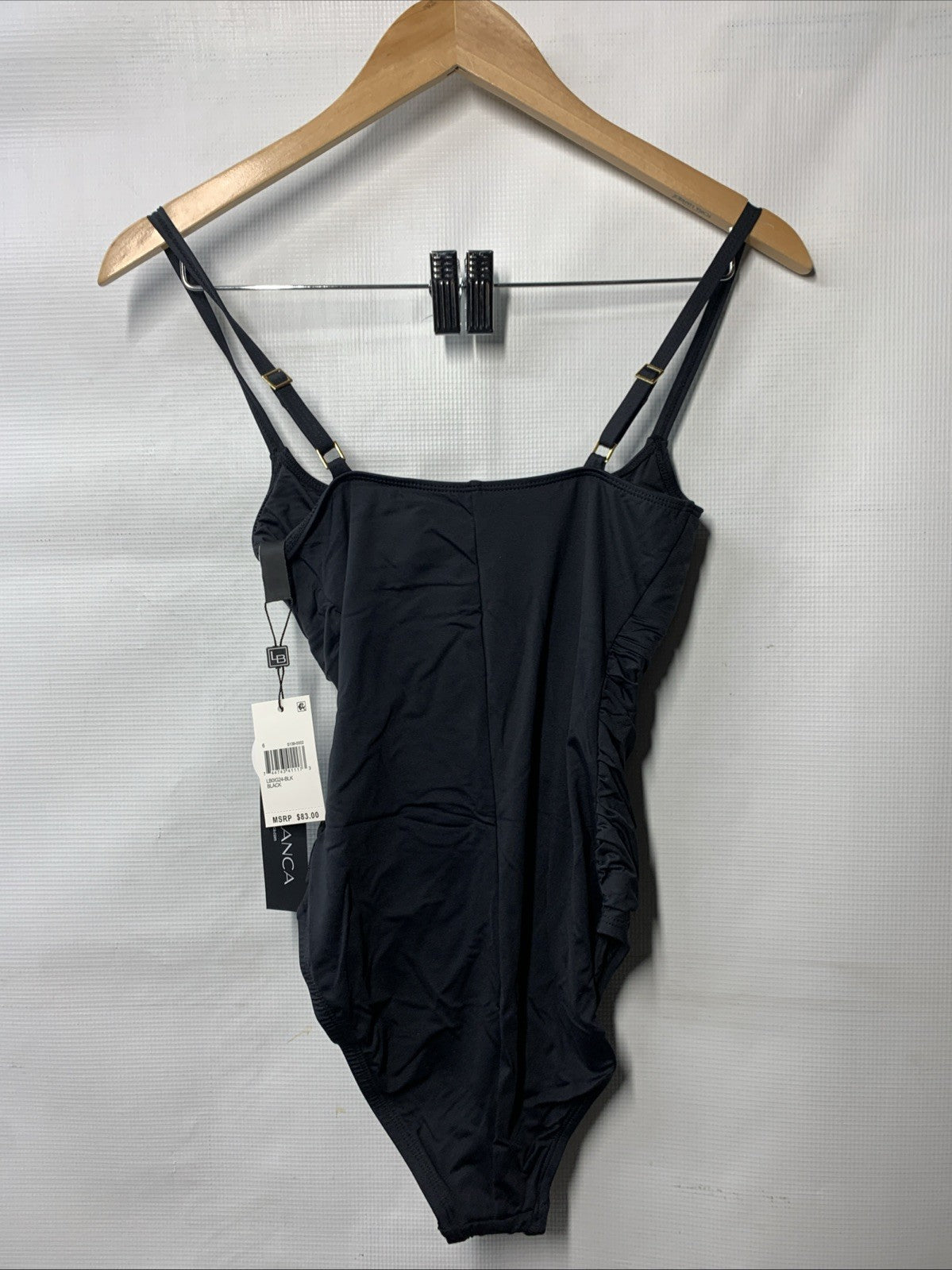 La Blanca Womens Island Goddess Rouched One Piece Swimsuit Size 6 Black Swimwear