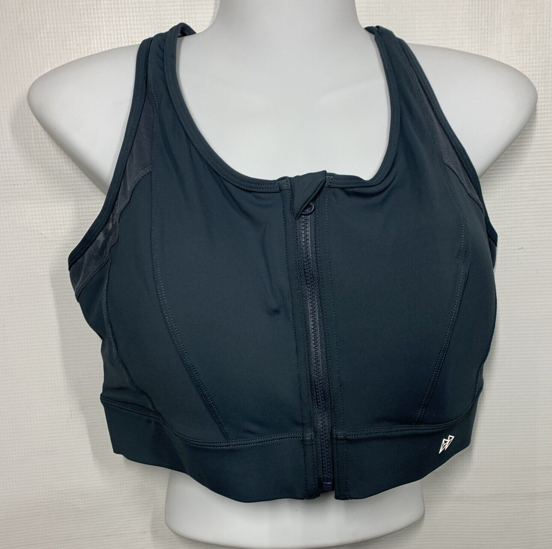 Yvette Womens Ladies Sport Bra Size 3XL E100556A91 Zip Front Wirefree Dark Black