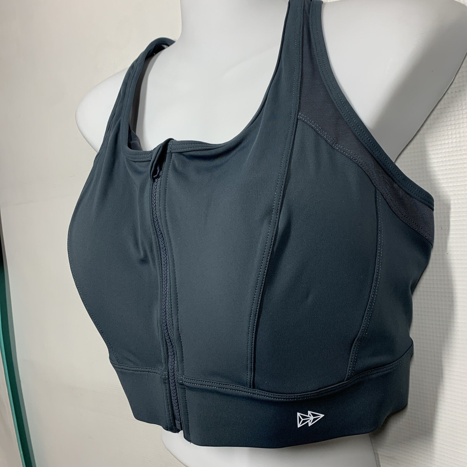 Yvette Womens Ladies Sport Bra Size 3XL E100556A91 Zip Front Wirefree Dark Black