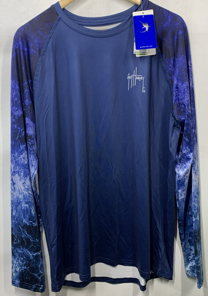 Guy Harvey Men's Deep Blue Shirt Raglan Sun Protection Long Sleeve T-shirt Large