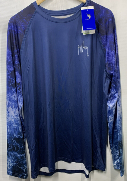 Guy Harvey Men's Deep Blue Shirt Raglan Sun Protection Long Sleeve T-shirt Large