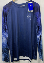 Guy Harvey Men's Deep Blue Shirt Raglan Sun Protection Long Sleeve T-shirt Large