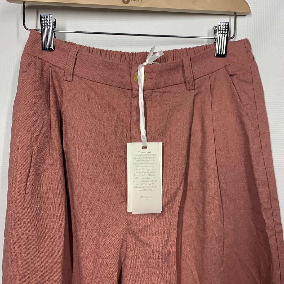 GRACE KARIN Wide Leg Pant for Women Cotton Linen Business Small Pink with Pocket