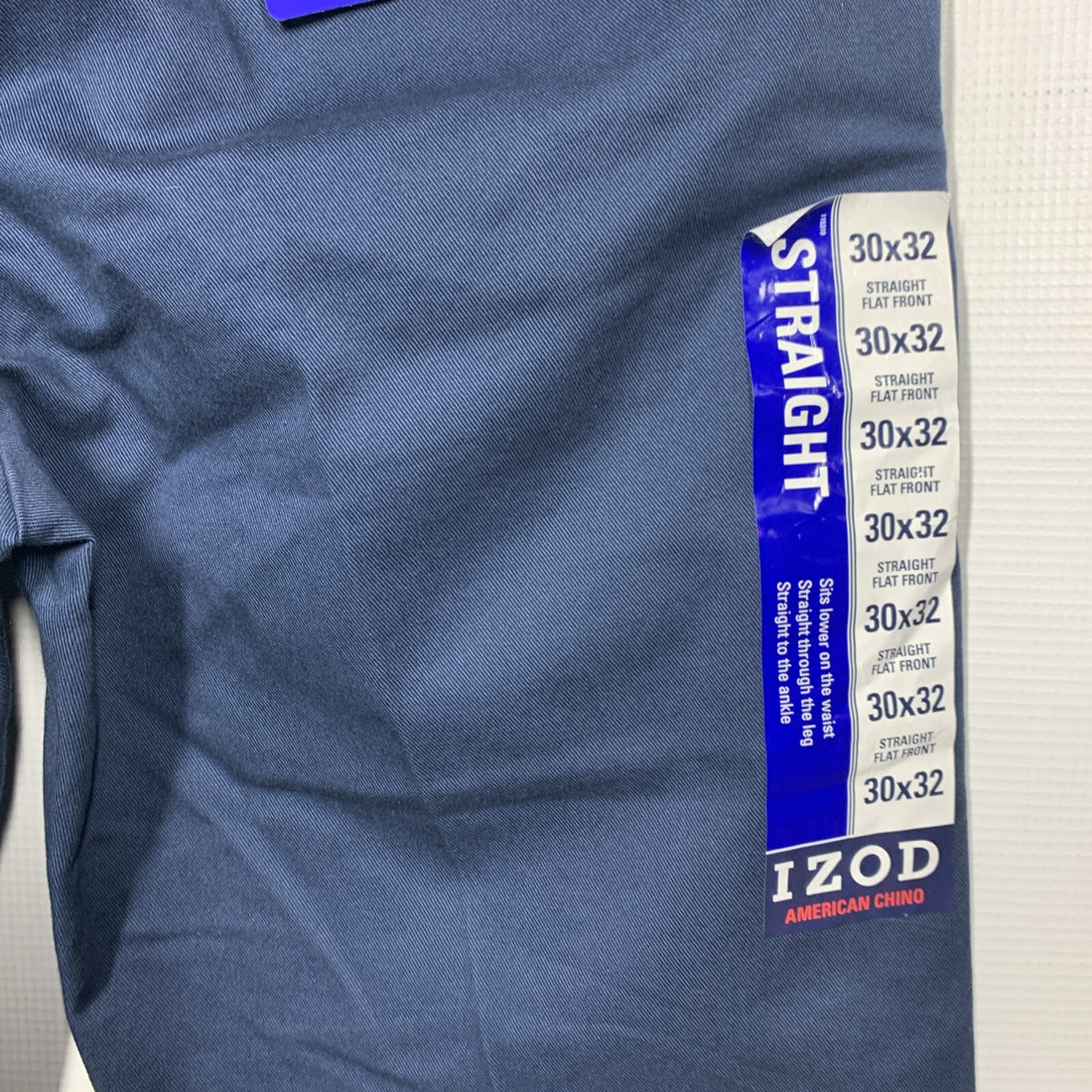 IZOD Mens Flat Front Non Iron Max Straight Fit Chino Jeans Blue 30x32 Long Pants