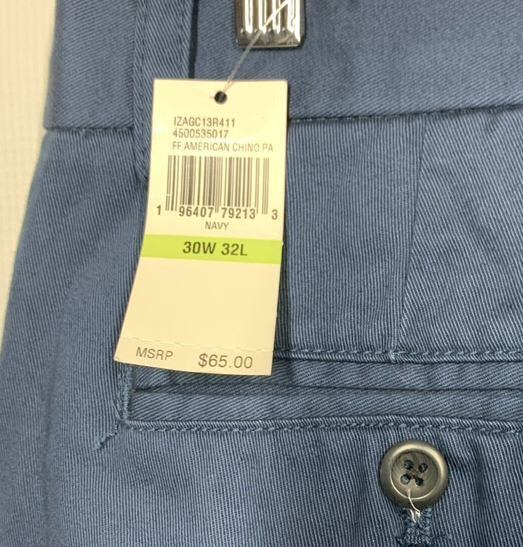 IZOD Mens Flat Front Non Iron Max Straight Fit Chino Jeans Blue 30x32 Long Pants