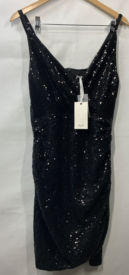 GRACE KARIN Sequin Dress Wrap V-Neck Ruched Bodycon Spaghetti Strap Black Large