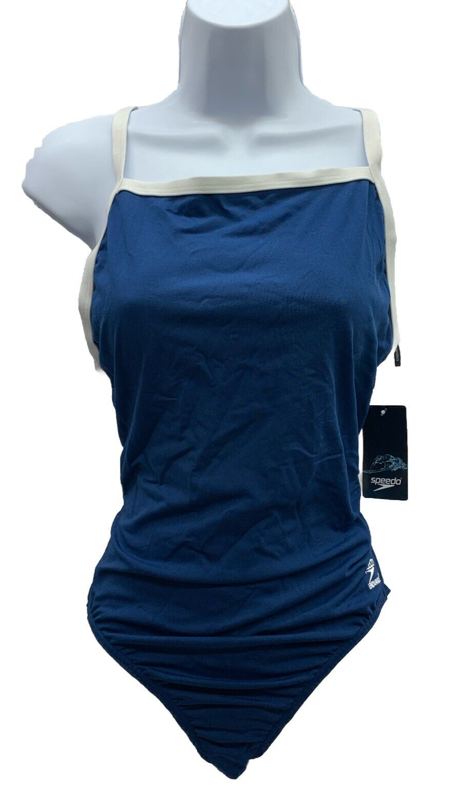 New Speedo Women Solid Flyback Training SwimSuit Size 12/38 Navy Blue Endurance+