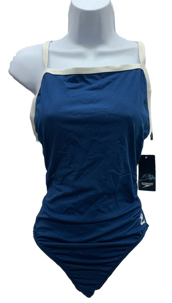 New Speedo Women Solid Flyback Training SwimSuit Size 12/38 Navy Blue Endurance+