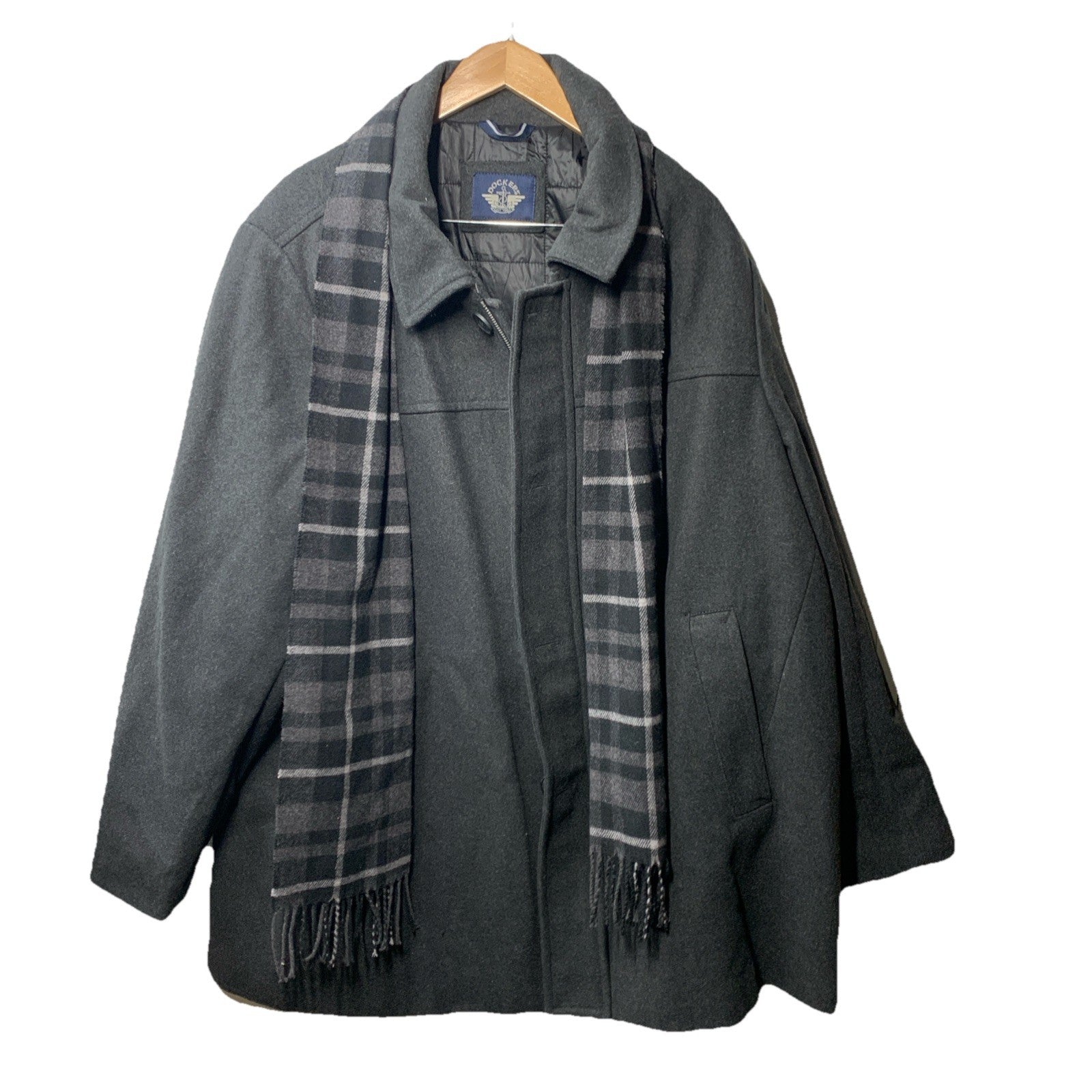 Dockers Men's Weston Wool Blend Coat Long Sleeve Size 2XL with Scarf, Pocket