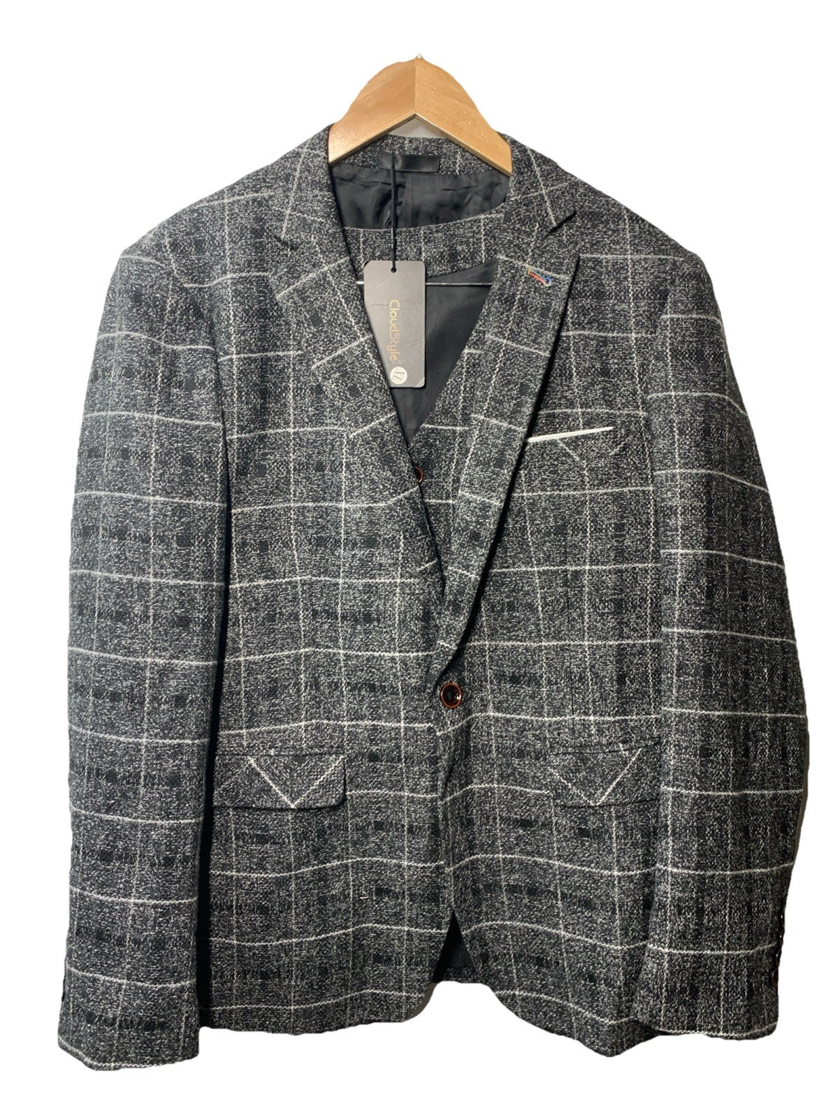 CloudStyle Plaid Men Tweed Blazer Vintage Checkered Prom Suit Size XL - 3 Piece