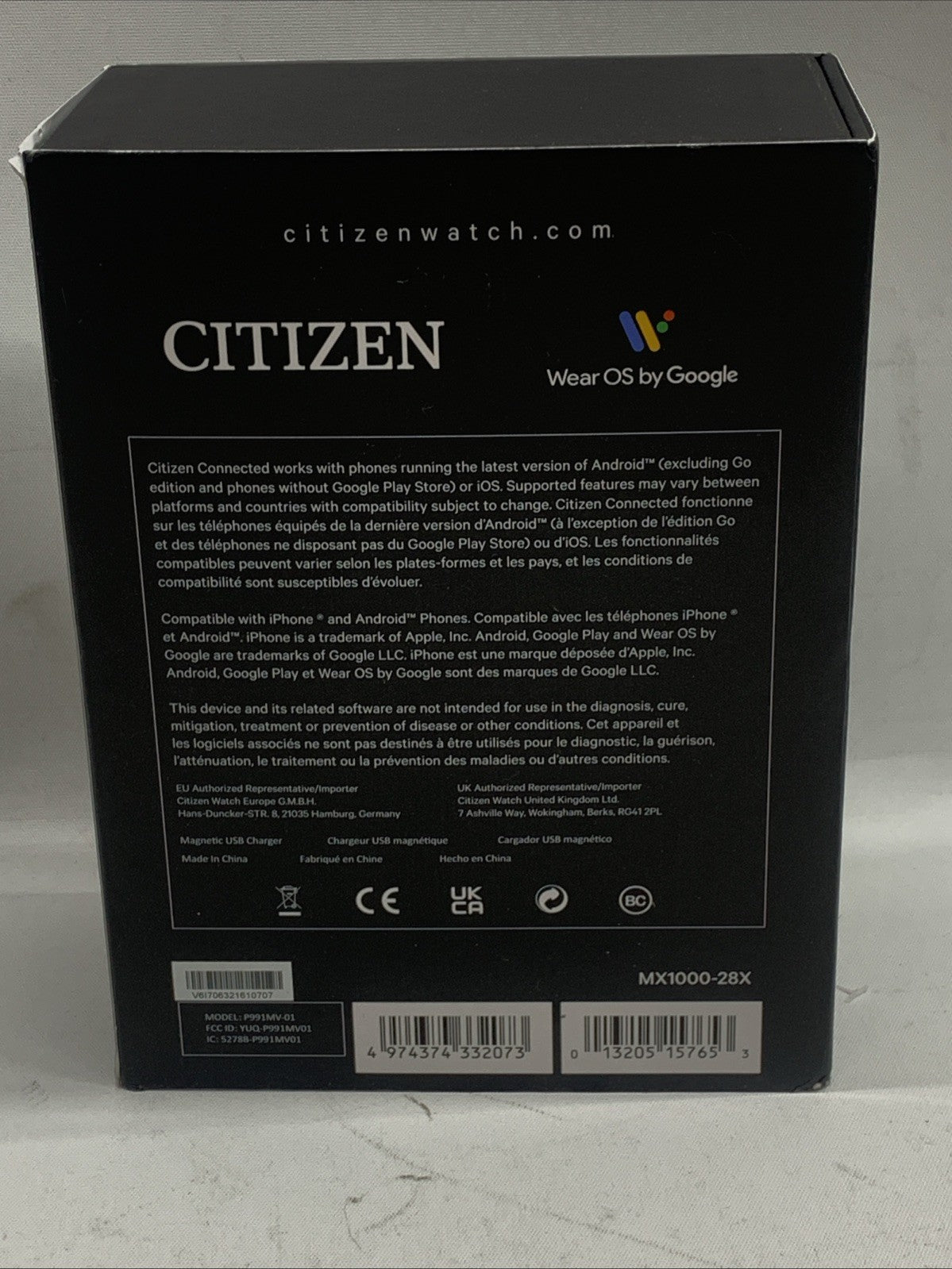 Citizen CZ MX1000-28X Smart Touchscreen Smart Watch Digital Display 41MM White