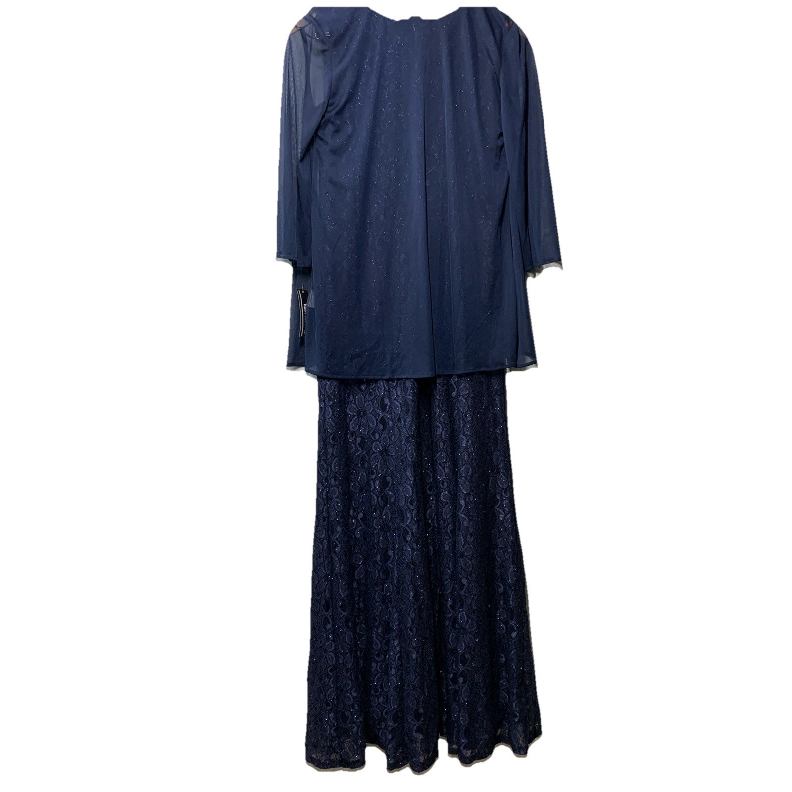 R&M 2-Piece Long Floral Glitter Lace Dress Evening with Beaded Neckline Size 4P