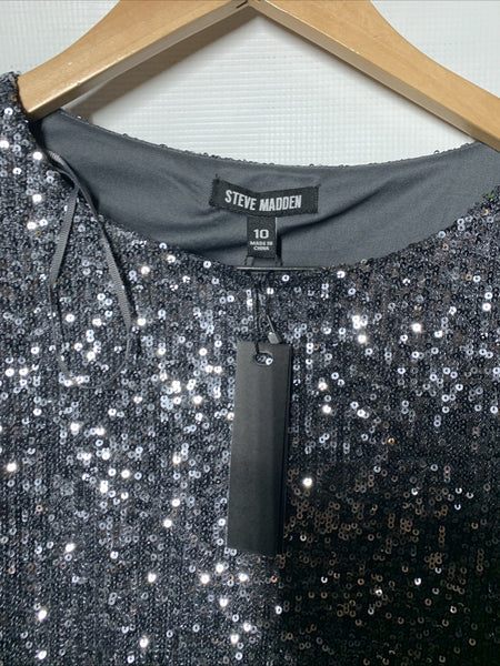 Steve madden Sparkle Dress Long Sleeve Evening Party Cocktail Glamour Size 10