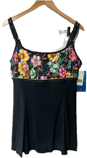 Great Lengths Women's Blossom Beach Empire Princess Seam Swim Dress Suit Size 14