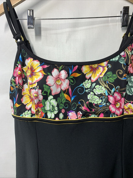 Great Lengths Women's Blossom Beach Empire Princess Seam Swim Dress Suit Size 14