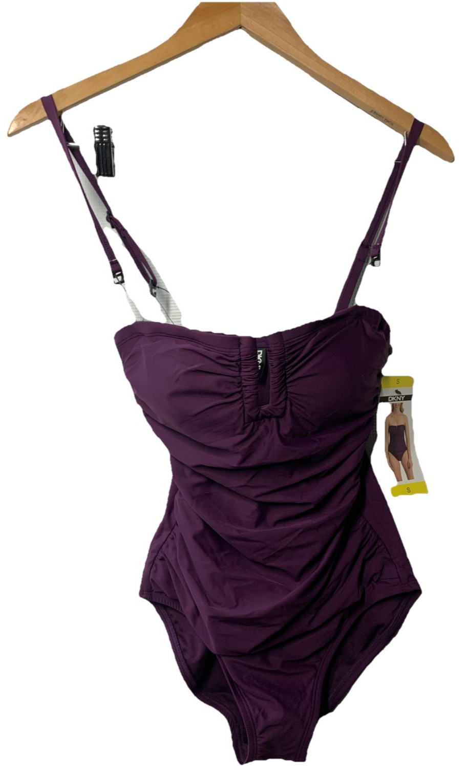 DKNY Womens Shirred One-Piece Strap/strapless Swimsuit With Tummy Control Size S