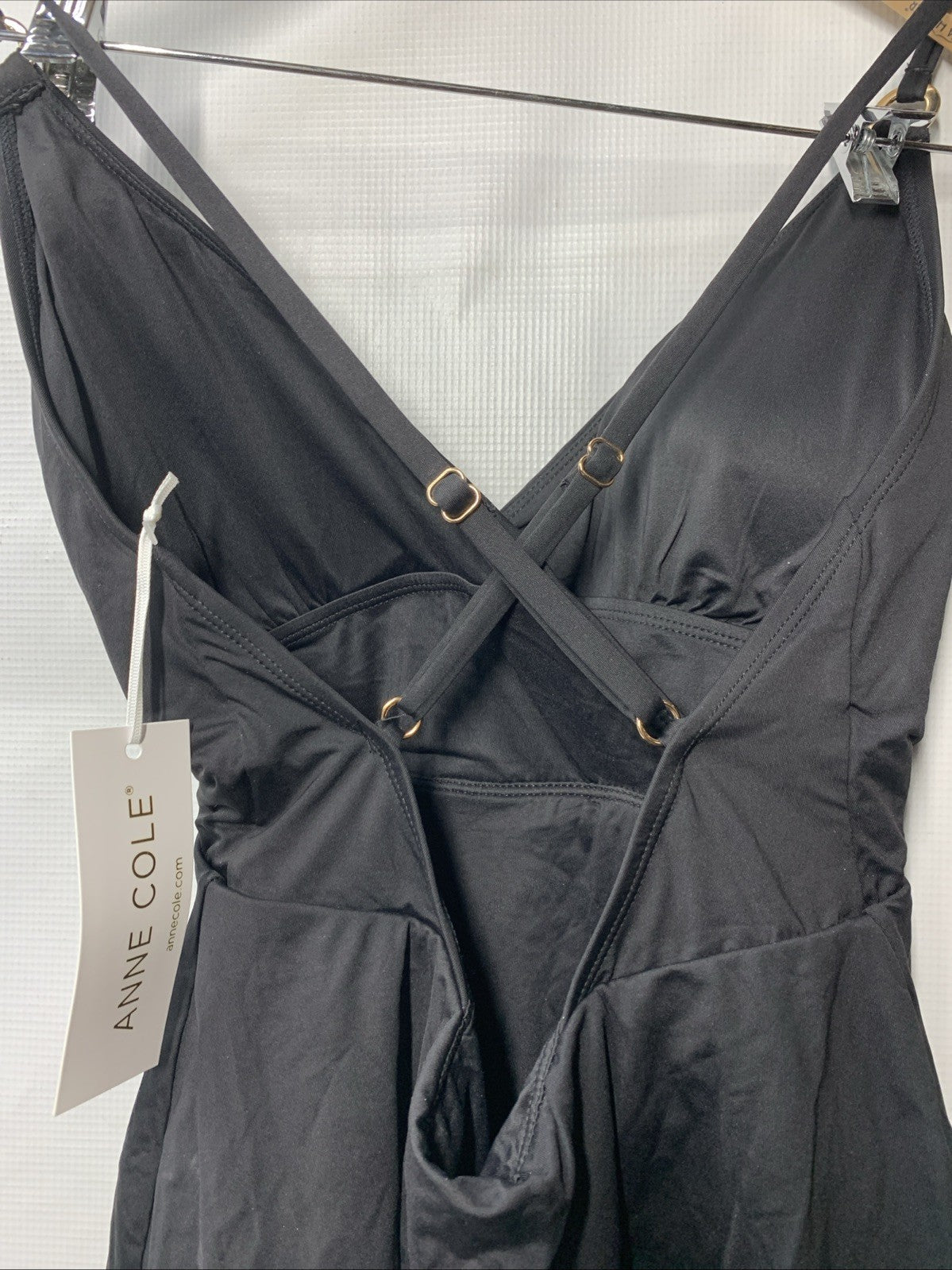 Anne Cole Women's Swim Dress One-Piece Swimsuit V-neck Black Swimwear Size 8