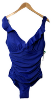 DKNY Ruffle Plunge Underwire Tummy Control One-Piece Swimsuit Size XL Swimwear