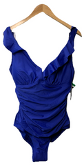 DKNY Ruffle Plunge Underwire Tummy Control One-Piece Swimsuit Size XL Swimwear