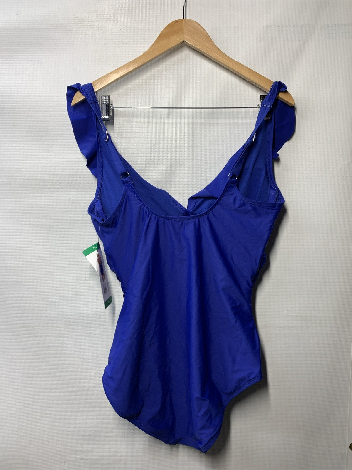 DKNY Ruffle Plunge Underwire Tummy Control One-Piece Swimsuit Size XL Swimwear
