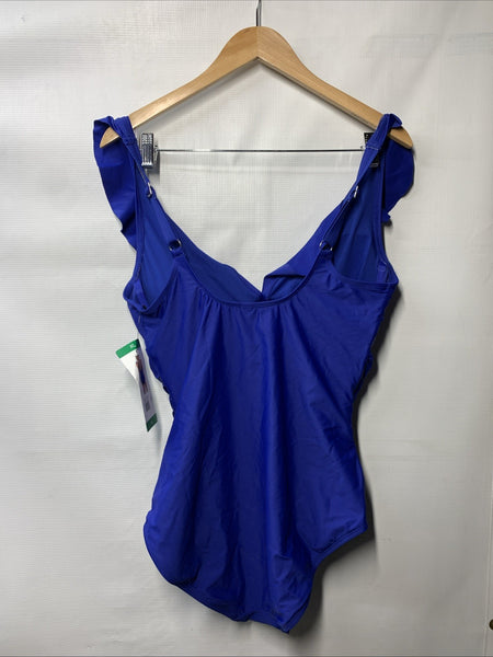 DKNY Ruffle Plunge Underwire Tummy Control One-Piece Swimsuit Size XL Swimwear