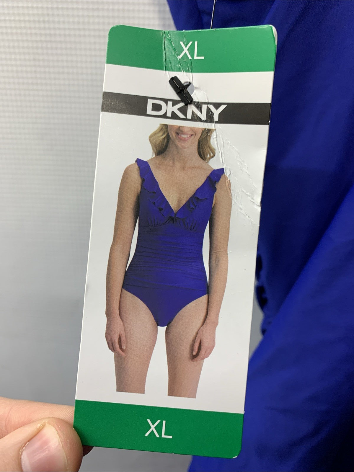 DKNY Ruffle Plunge Underwire Tummy Control One-Piece Swimsuit Size XL Swimwear