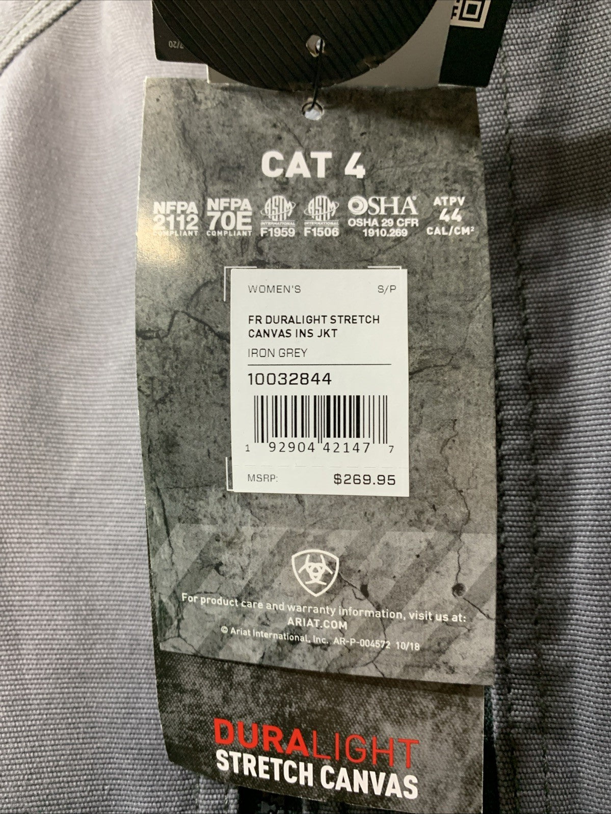 Ariat FR Duralight Cordura Stretch Field Jacket Iron Grey Long Sleeve Size Small