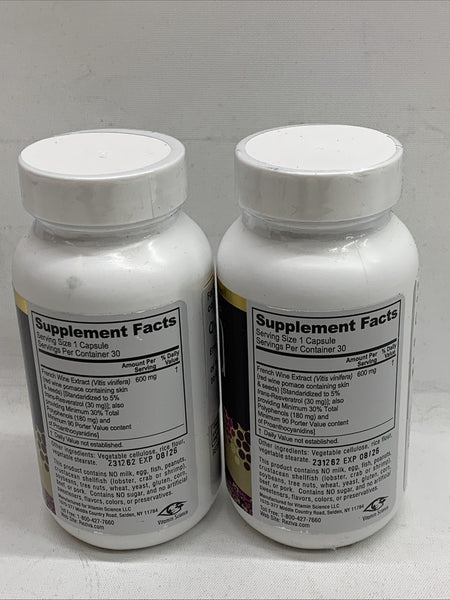 Reziva Resveratol Supplement Formula Longevity & Eye Health 30 Capsules Lot Of 2