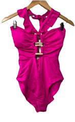 Soluna Swim Buckle Up One Piece Bandeau Cut-Out Ruffled Halter Swimsuit Medium
