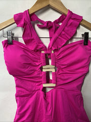 Soluna Swim Buckle Up One Piece Bandeau Cut-Out Ruffled Halter Swimsuit Medium