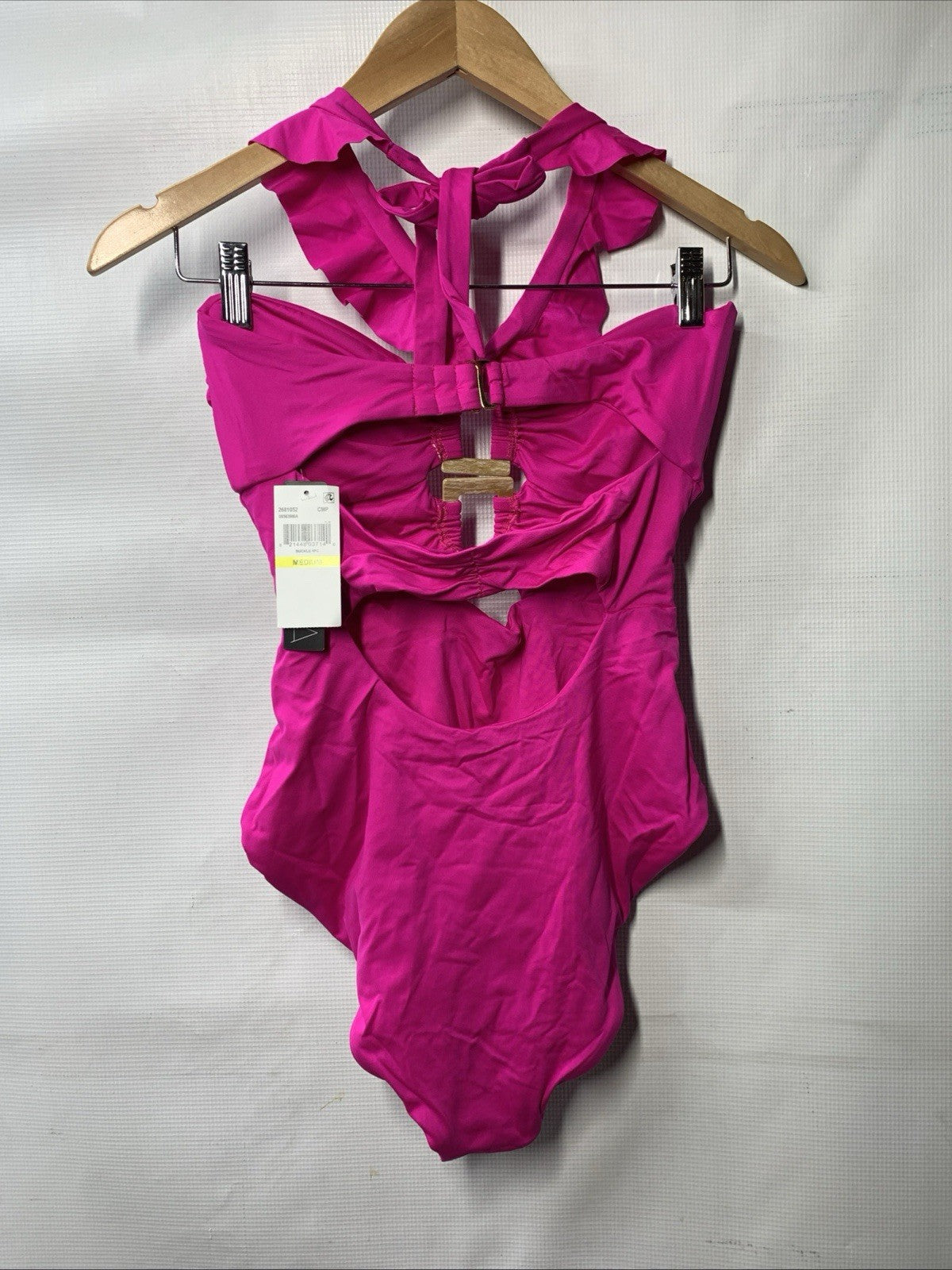 Soluna Swim Buckle Up One Piece Bandeau Cut-Out Ruffled Halter Swimsuit Medium