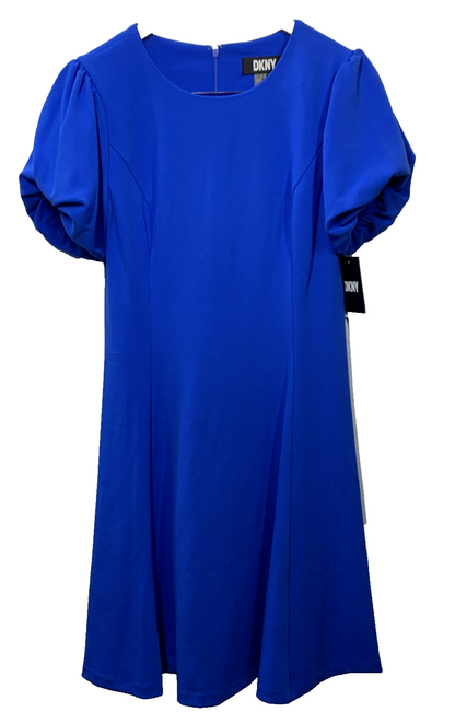 DKNY Women's Short Open Sleeve Ruched Sheath Mini Dress Solid Royal Blue Size 6