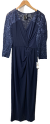 Alex Evenings Long Stretchy 3/4 Sleeve Knot Front Column Dress V-neck Size 12