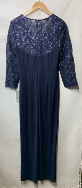 Alex Evenings Long Stretchy 3/4 Sleeve Knot Front Column Dress V-neck Size 12