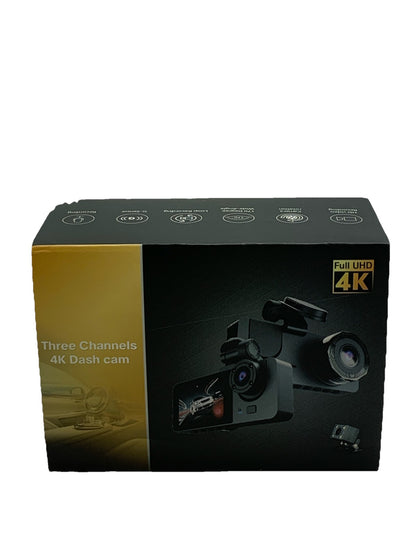 Azacvb Three Channels 4K Dash Cam 8MP HD Camera Video 2.0" Display MOV Black