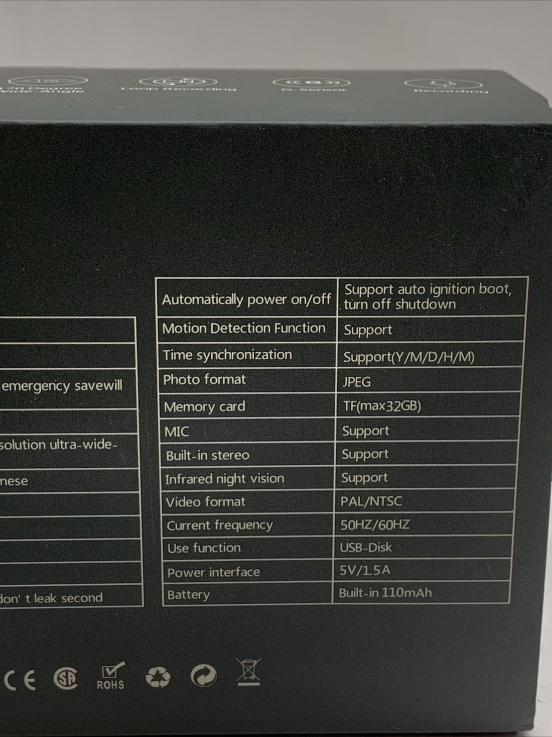 Azacvb Three Channels 4K Dash Cam 8MP HD Camera Video 2.0" Display MOV Black