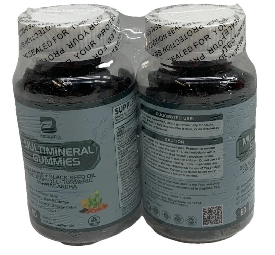 Beworths Multimineral Gummies Sea Moss + Black Seed Oil Ashwagandha 60ct 2 Pack
