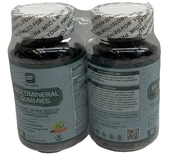 Beworths Multimineral Gummies Sea Moss + Black Seed Oil Ashwagandha 60ct 2 Pack